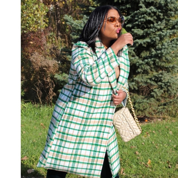 ThatNoireGem Jackets & Blazers - Green Plaid Oversized Women Jacket Coat